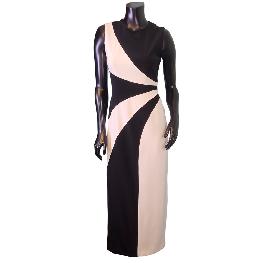 Y2K Niteline Black White Geometric Colorblock Maxi Dress Sleeveless‎ Size 4 Prom